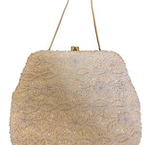 Vintage Cream Beaded Clutch Handmade in Hong Kong